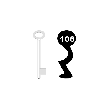 Buntbartschlüssel für Kastenschloss Nr. 106 (Abbildung von der Ringseite aus gesehen)
