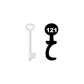 Buntbartschlüssel für Kastenschloss Nr. 121 (Abbildung von der Ringseite aus gesehen)