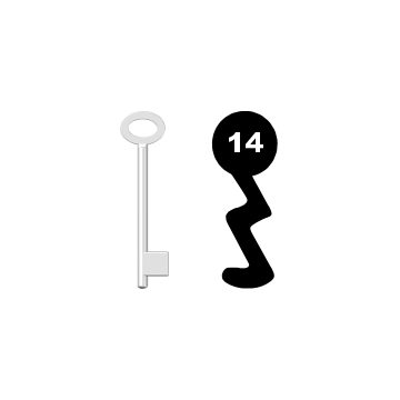 Buntbartschlüssel für Kastenschloss Nr. 14 (Abbildung von der Ringseite aus gesehen)