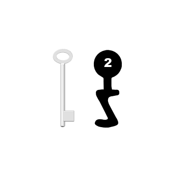 Buntbartschlüssel für Kastenschloss Nr. 2 (Abbildung von der Ringseite aus gesehen)