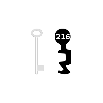 Buntbartschlüssel für Kastenschloss Nr. 216 (Abbildung von der Ringseite aus gesehen)