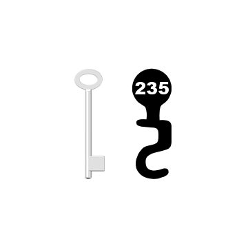 Buntbartschlüssel für Kastenschloss Nr. 235 (Abbildung von der Ringseite aus gesehen)