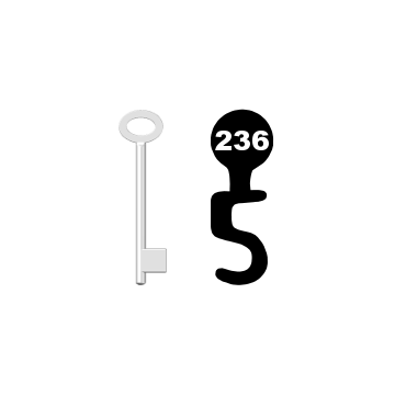 Buntbartschlüssel für Kastenschloss Nr. 236 (Abbildung von der Ringseite aus gesehen)