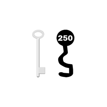 Buntbartschlüssel für Kastenschloss Nr. 250 (Abbildung von der Ringseite aus gesehen)
