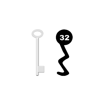Buntbartschlüssel für Kastenschloss Nr. 32 (Abbildung von der Ringseite aus gesehen)