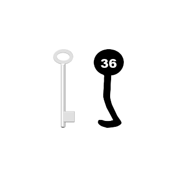 Buntbartschlüssel für Kastenschloss Nr. 36 (Abbildung von der Ringseite aus gesehen)