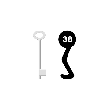 Buntbartschlüssel für Kastenschloss Nr. 38 (Abbildung von der Ringseite aus gesehen)