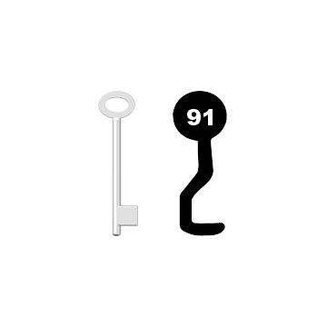 Buntbartschlüssel für Kastenschloss Nr. 91 (Abbildung von der Ringseite aus gesehen)