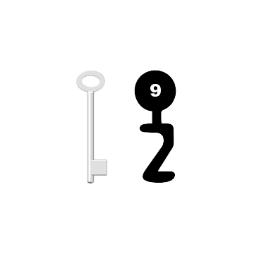 Buntbartschlüssel für Kastenschloss Nr. 9 (Abbildung von der Ringseite aus gesehen)