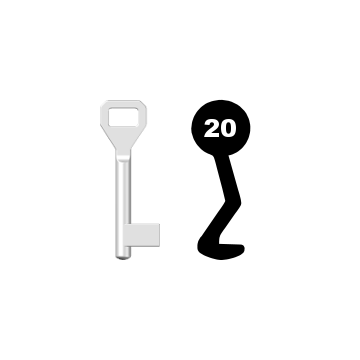 Buntbartschlüssel Sächsische Schlossfabrik Nr. 20 (Abbildung von der Ringseite aus gesehen)