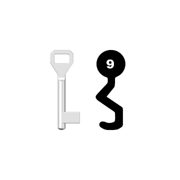 Buntbartschlüssel Sächsische Schlossfabrik Nr. 9 (Abbildung von der Ringseite aus gesehen)