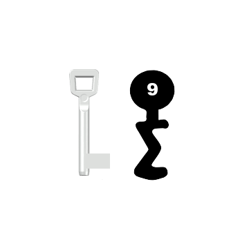 Buntbartschlüssel Schulte Schlagbaum Nr. 9 (Abbildung von der Ringseite aus gesehen)