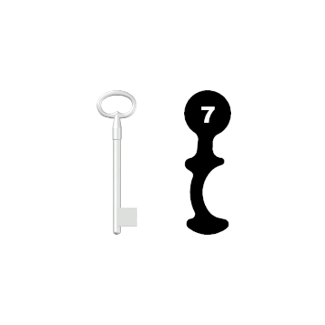 Buntbartschlüssel für leichte (GAH) Kastenschlösser Nr. 7 (Abbildung von der Ringseite aus gesehen)