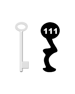 Buntbartschlüssel für Kastenschloss Nr. 111 (Abbildung von der Ringseite aus gesehen)