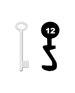 Buntbartschlüssel für Kastenschloss Nr. 12 (Abbildung von der Ringseite aus gesehen)