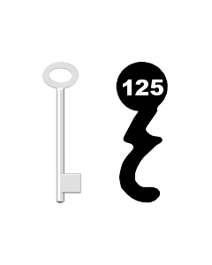 Buntbartschlüssel für Kastenschloss Nr. 125 (Abbildung von der Ringseite aus gesehen)