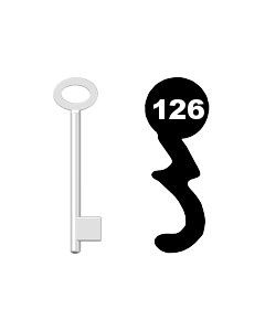 Buntbartschlüssel für Kastenschloss Nr. 126 (Abbildung von der Ringseite aus gesehen)