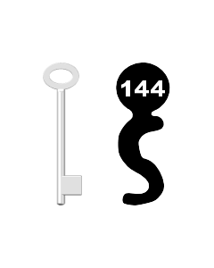 Buntbartschlüssel für Kastenschloss Nr. 144 (Abbildung von der Ringseite aus gesehen)