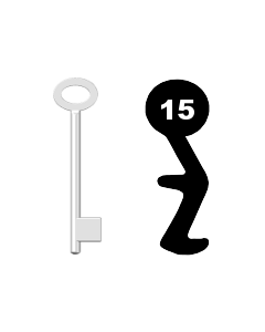 Buntbartschlüssel für Kastenschloss Nr. 15 (Abbildung von der Ringseite aus gesehen)