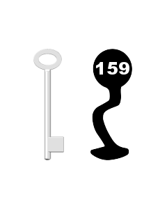 Buntbartschlüssel für Kastenschloss Nr. 159 (Abbildung von der Ringseite aus gesehen)