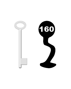 Buntbartschlüssel für Kastenschloss Nr. 160 (Abbildung von der Ringseite aus gesehen)