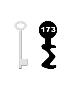 Buntbartschlüssel für Kastenschloss Nr. 173 (Abbildung von der Ringseite aus gesehen)