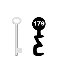 Buntbartschlüssel für Kastenschloss Nr. 179 (Abbildung von der Ringseite aus gesehen)