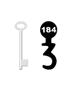 Buntbartschlüssel für Kastenschloss Nr. 184 (Abbildung von der Ringseite aus gesehen)