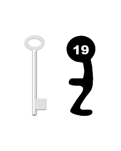 Buntbartschlüssel für Kastenschloss Nr. 19 (Abbildung von der Ringseite aus gesehen)