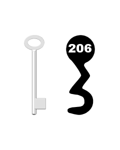 Kastenschlossschlüssel - Buntbartschluessel für Kastenschloss Nr. 206 (Abbildung von der Ringseite aus gesehen)