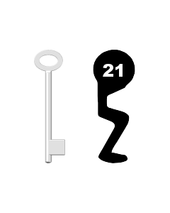 Buntbartschlüssel für Kastenschloss Nr. 21 (Abbildung von der Ringseite aus gesehen)