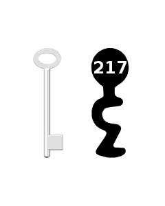Buntbartschlüssel für Kastenschloss Nr. 217 (Abbildung von der Ringseite aus gesehen)