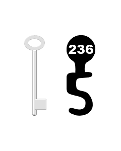 Buntbartschlüssel für Kastenschloss Nr. 236 (Abbildung von der Ringseite aus gesehen)