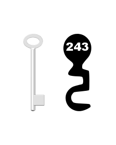 Buntbartschlüssel für Kastenschloss Nr. 243 (Abbildung von der Ringseite aus gesehen)
