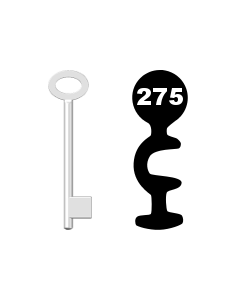 Buntbartschlüssel für Kastenschloss Nr. 275 (Abbildung von der Ringseite aus gesehen)