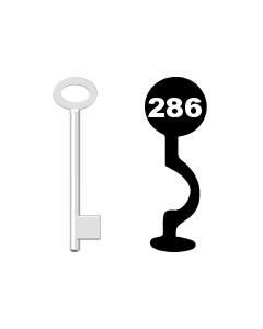 Buntbartschlüssel für Kastenschloss Nr. 286 (Abbildung von der Ringseite aus gesehen)