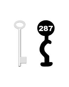 Buntbartschlüssel für Kastenschloss Nr. 287 (Abbildung von der Ringseite aus gesehen)
