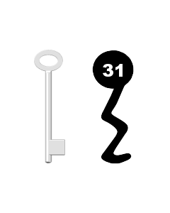 Buntbartschlüssel für Kastenschloss Nr. 31 (Abbildung von der Ringseite aus gesehen)