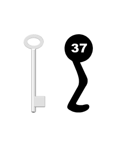 Buntbartschlüssel für Kastenschloss Nr. 37 (Abbildung von der Ringseite aus gesehen)