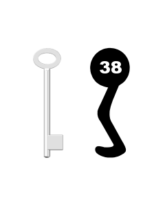 Buntbartschlüssel für Kastenschloss Nr. 38 (Abbildung von der Ringseite aus gesehen)