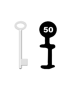 Buntbartschlüssel für Kastenschloss Nr. 50 (Abbildung von der Ringseite aus gesehen)