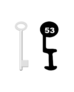 Buntbartschlüssel für Kastenschloss Nr. 53 (Abbildung von der Ringseite aus gesehen)