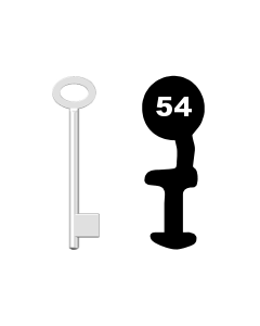 Buntbartschlüssel für Kastenschloss Nr. 54 (Abbildung von der Ringseite aus gesehen)