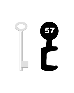 Buntbartschlüssel für Kastenschloss Nr. 57 (Abbildung von der Ringseite aus gesehen)