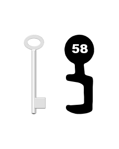 Buntbartschlüssel für Kastenschloss Nr. 58 (Abbildung von der Ringseite aus gesehen)