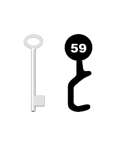 Buntbartschlüssel für Kastenschloss Nr. 59 (Abbildung von der Ringseite aus gesehen)