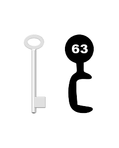 Buntbartschlüssel für Kastenschloss Nr. 63 (Abbildung von der Ringseite aus gesehen)