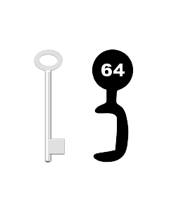 Buntbartschlüssel für Kastenschloss Nr. 64 (Abbildung von der Ringseite aus gesehen)