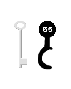 Buntbartschlüssel für Kastenschloss Nr. 65 (Abbildung von der Ringseite aus gesehen)