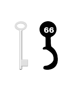 Buntbartschlüssel für Kastenschloss Nr. 66 (Abbildung von der Ringseite aus gesehen)